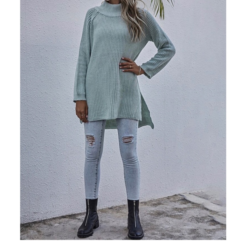SOLD OUT Mint Mock Neck Split Seam Tunic Sweater - Picture 7 of 9